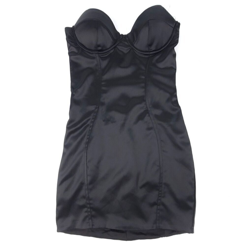 NEW Oh Polly 90s Can't Be Tamed Bustier Mini Corset Boned Dress Black Satin 2